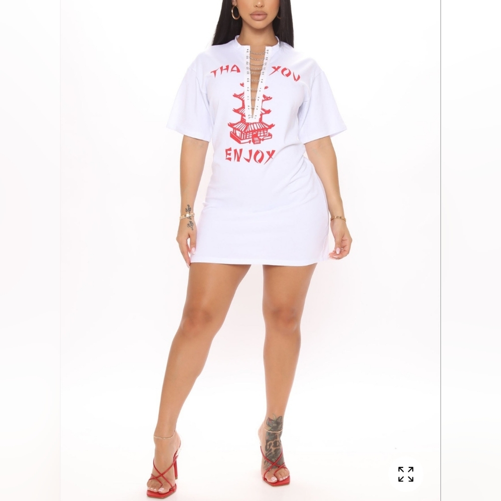 Fashion Nova White and Red Graphic Dress